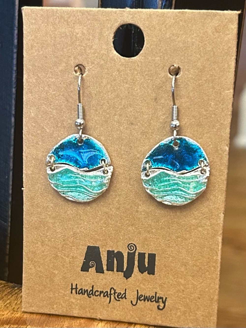 Handcrafted Ocean Wave Blue-Green Dangle Earrings